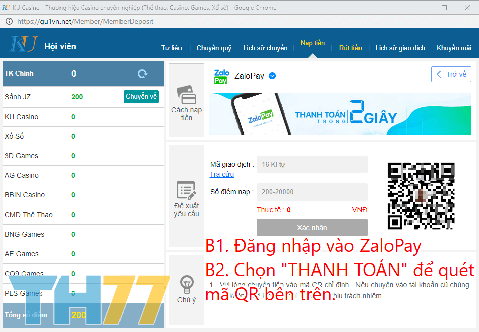 nạp tiền kucasino qua zalopay