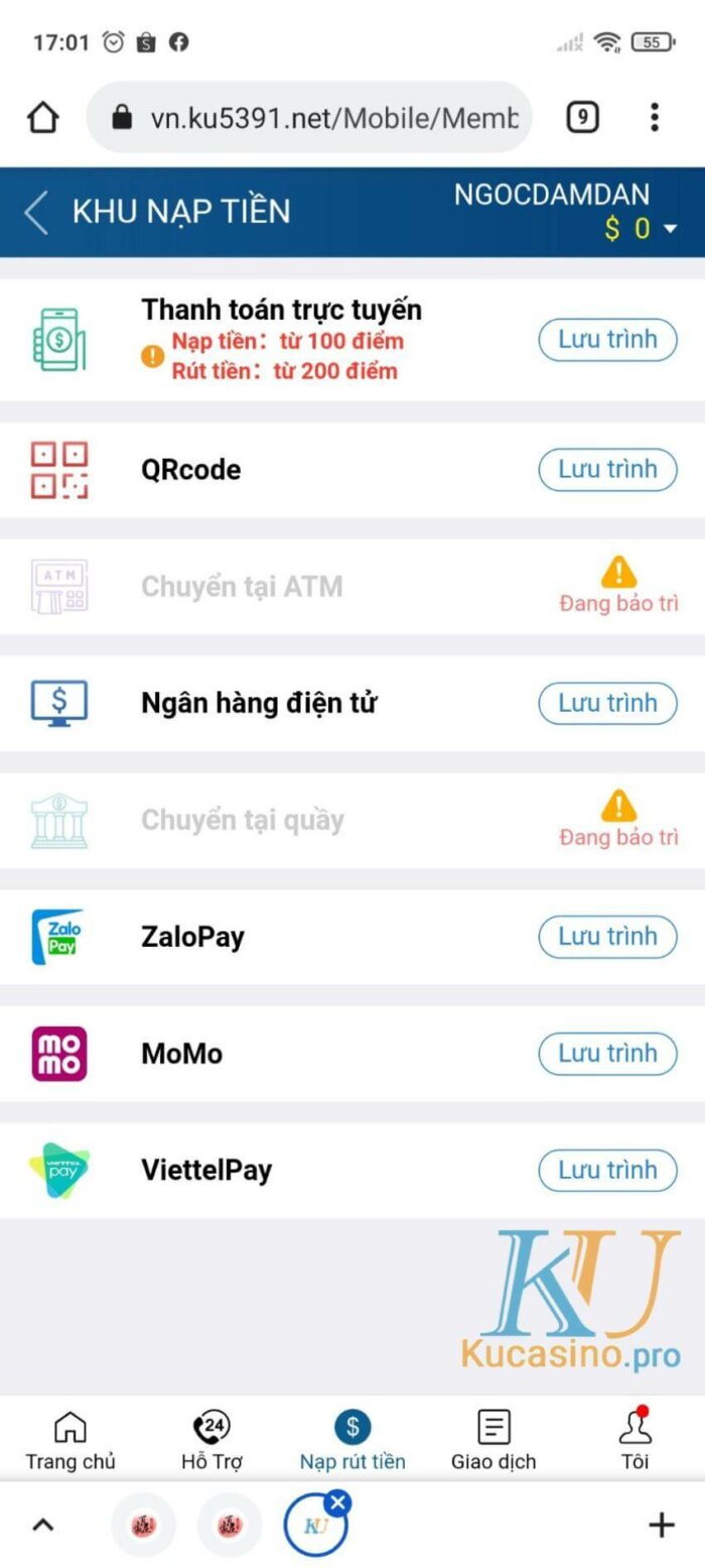 Những cách nạp tiền KuCasino bằng điện thoại