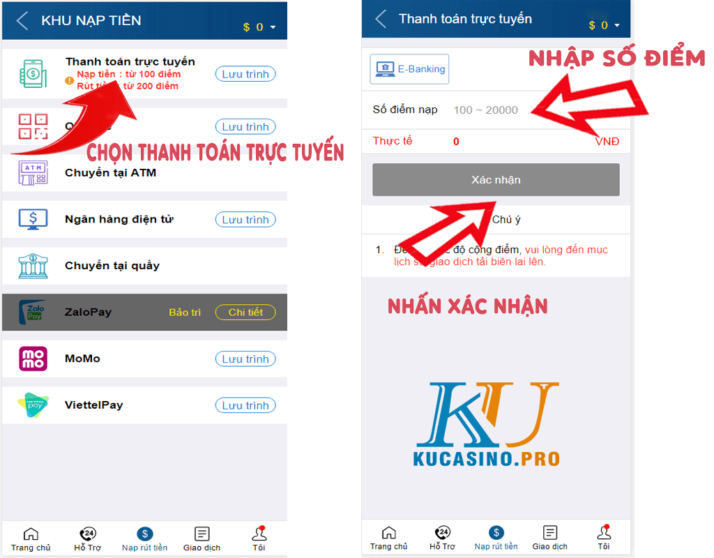 Thanh toán trực tuyến siêu nhanh cùng ku casino